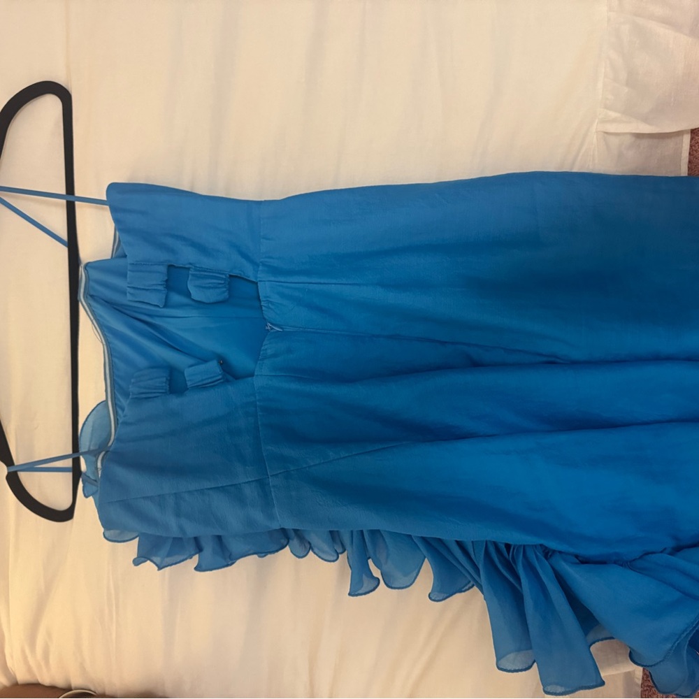 Blue Ruffled Strapless Dress - Picture 3 of 3